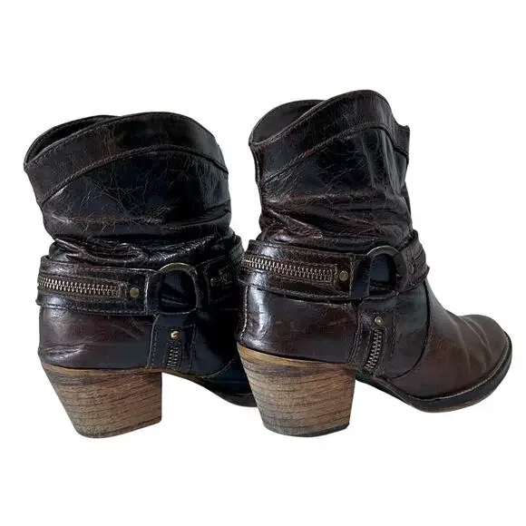 Vintage Leather Western Rodeo Slouchy Ankle Boots Harness Boho Cowgirl 7M - Picture 8 of 11